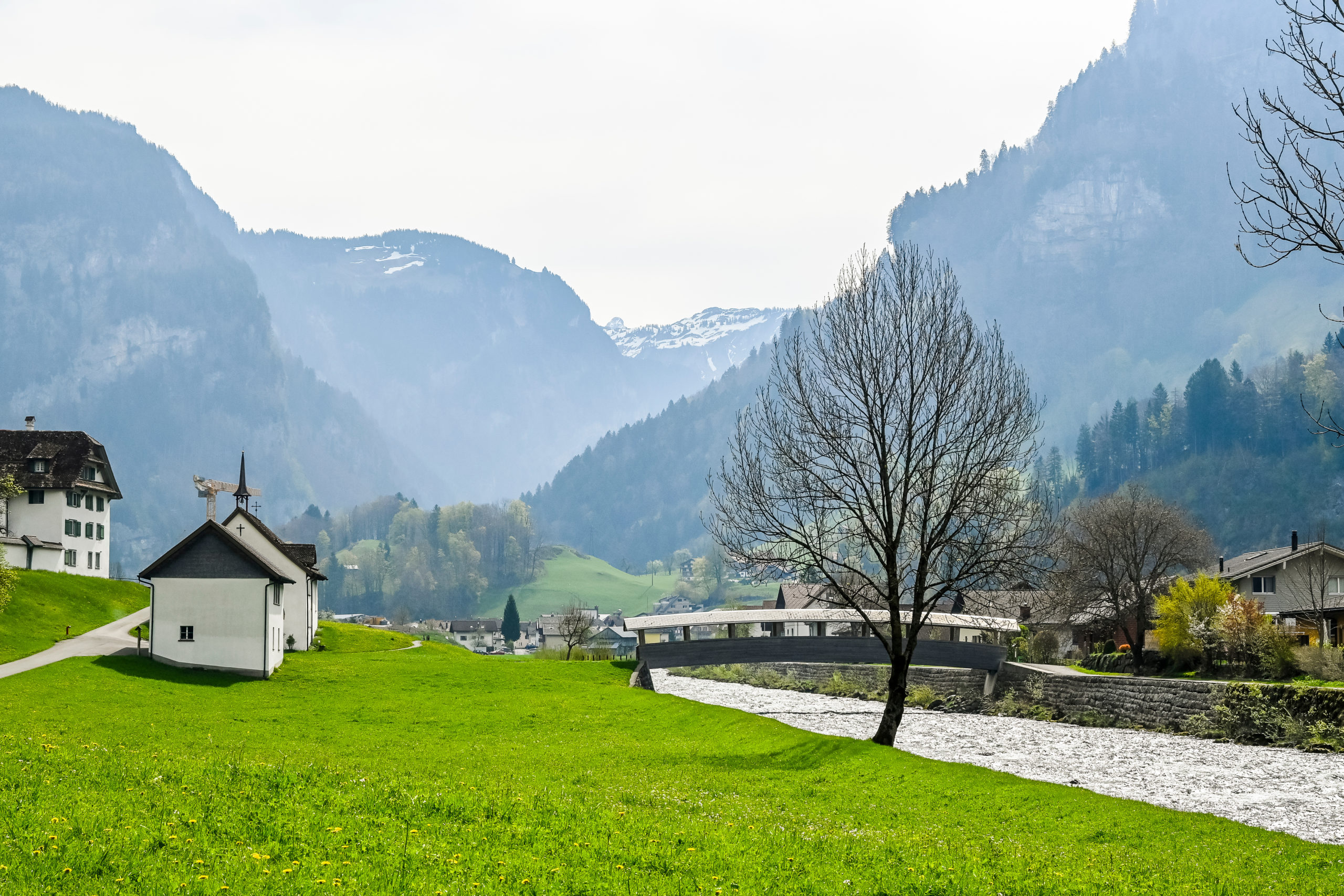 Muotathal, Dorf, Wanderweg, Muota, Fluss, Muotatal, Kirche, Kape